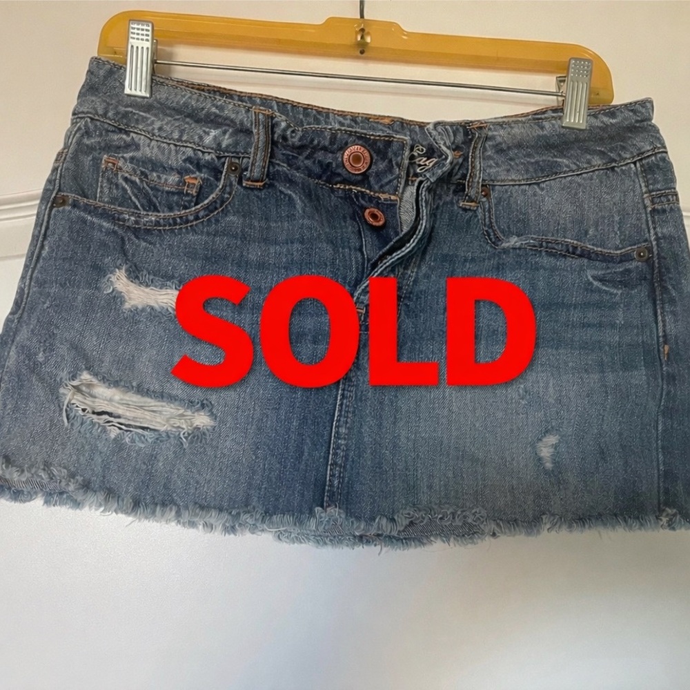 American Eagle Outfitters Distressed Blue Mini Skirt
